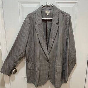 Gray, Blue & Brown Plaid Blazer